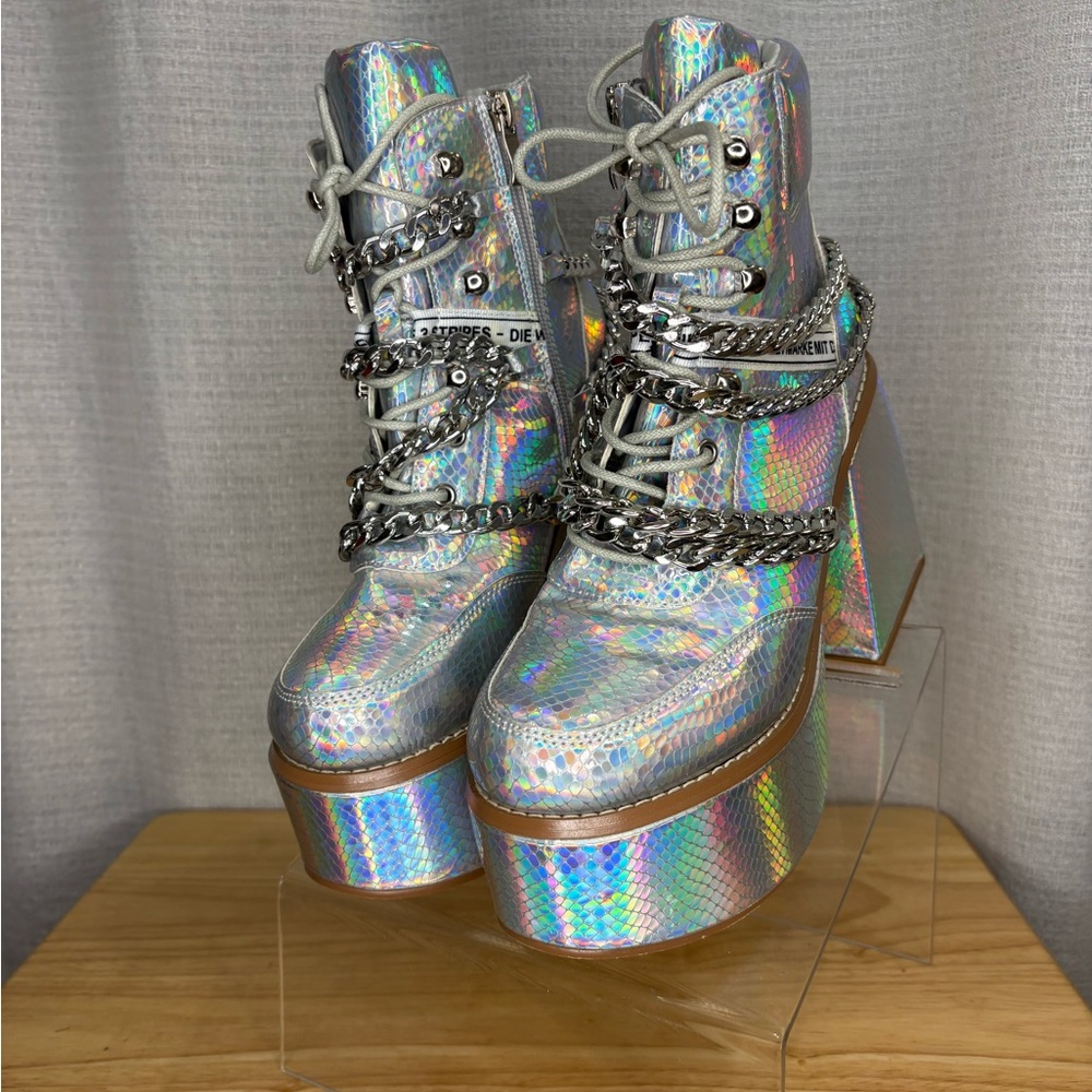 Holographic Platform Boots with Chains BRAND NEW - Picture 4 of 6